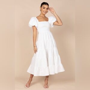 Petal & Pup Annette Puff Sleeve Midi Dress | White
